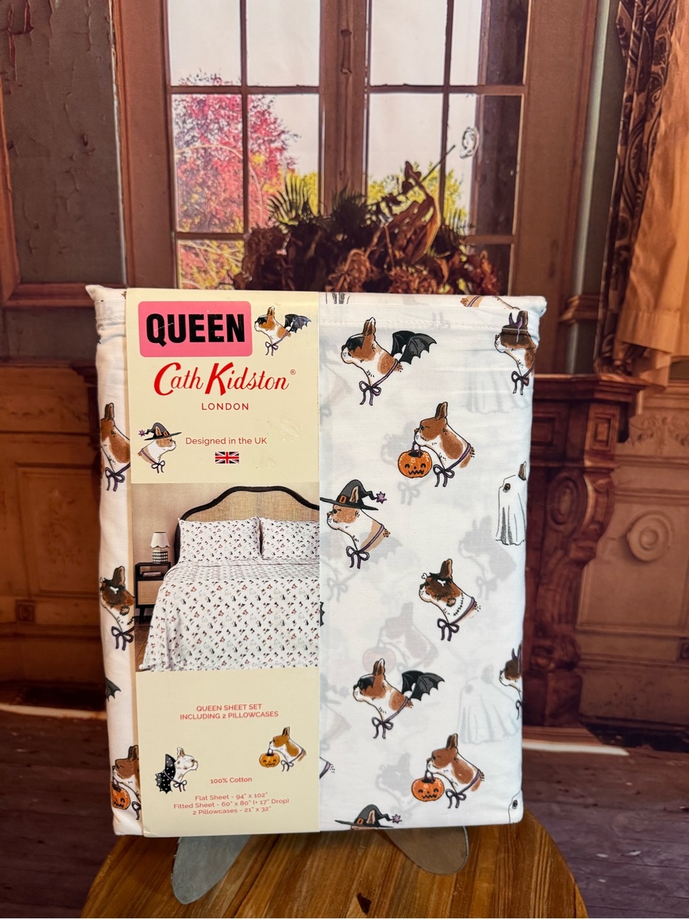 Cath Kidston Queen Sheet Set with Halloween Puppy Dog Cotton NWT Summerween